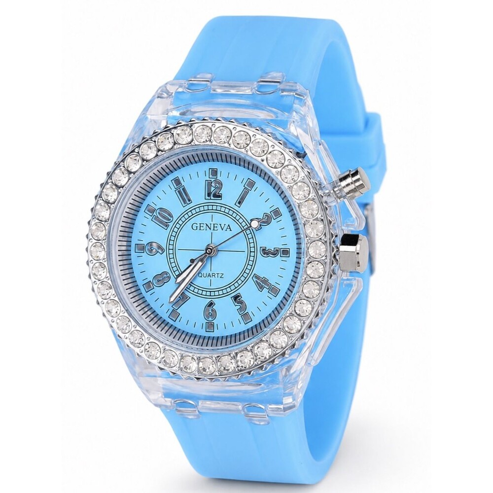 Iced Out LED Watch Blue Silicone Band Simulated Diamond Bustdown Insane Shine
